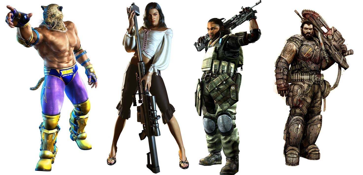 A few examples of Latinx video game characters. From left to right: King from Tekken, Isabela Keys from Dead Rising, Dominic Santiago from Gears of War, Rico Velasquez from Killzone.