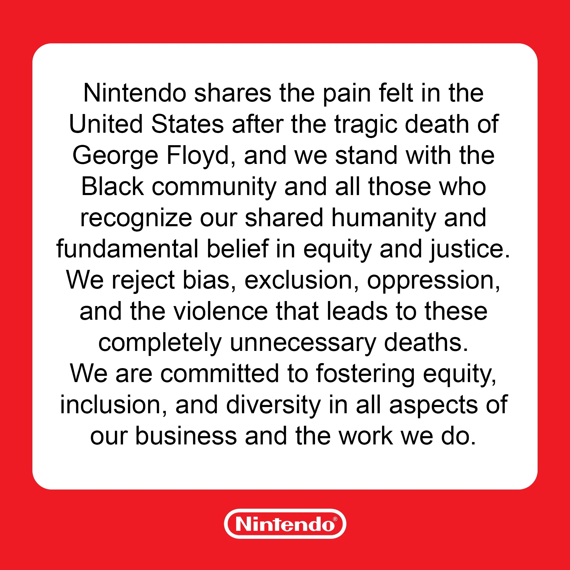 Nintendo apoya a la comunidad negra
